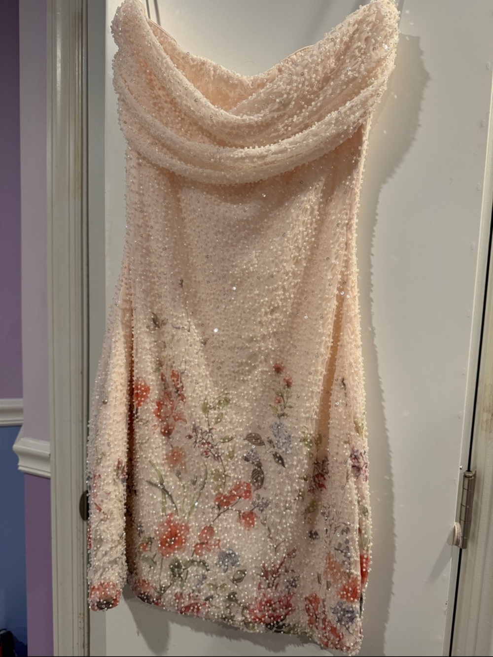 Windsor Beaded Floral Mini Dress in Blush Pink
